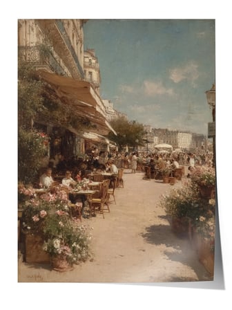 Vintage Duvar Posteri, Çiçekli Kafe Caddesi Poster No: 20115