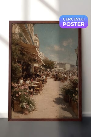 Vintage Duvar Tablosu, Cicekli Kafe Caddesi Kahverengi Cerceveli No: 20115
