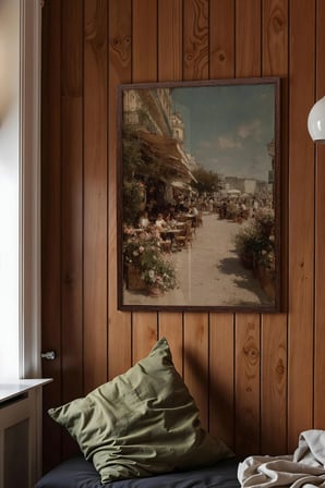 Vintage Duvar Tablosu, Cicekli Kafe Caddesi Kahverengi Cerceveli No: 20115
