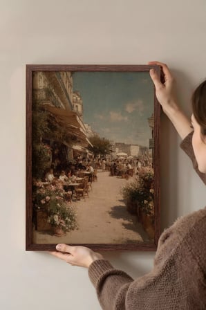 Vintage Duvar Tablosu, Cicekli Kafe Caddesi Kahverengi Cerceveli No: 20115