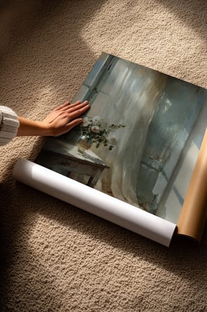 Vintage Duvar Posteri, Tül Perdeli Oda Manzarası Poster No: 20076