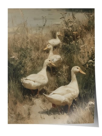 Vintage Duvar Posteri, Göl Kenarında Ördekler Poster No: 20118