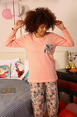 Kadın Uzun Kol Penye Pijama Takım Yavruağzı
