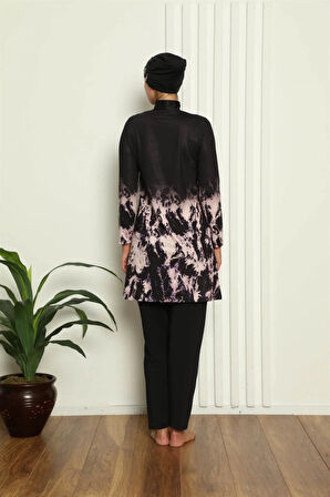 Tam Tesettür Dijital Desenli Mayo Siyah