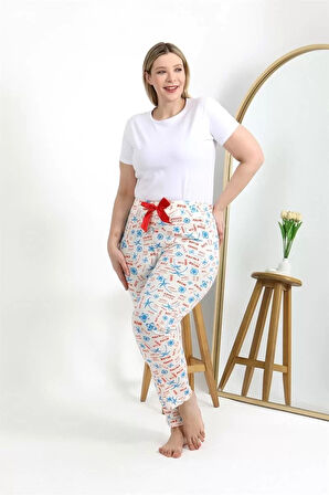 Kadın Pamuklu Büyük Beden Alt Pijama Ekru