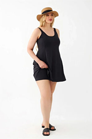 Kadın Siyah Büyük Beden Düz Elbise Mayo