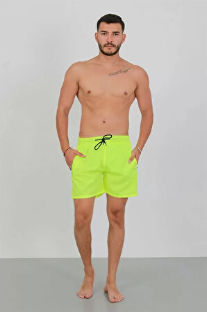 Erkek Fermuarlı Cepli Deniz Şortu Neon Yeşil