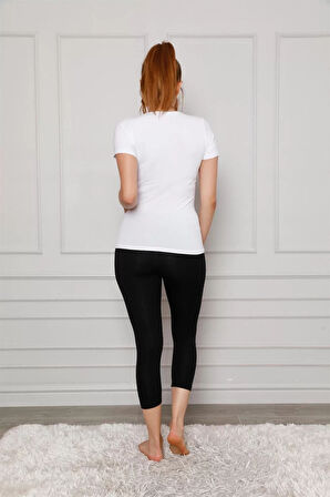 Penye Likralı Diz Altı Tayt Siyah