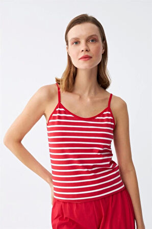 Kadın İp Askılı Pamuk Penye Şortlu Takım Kırmızı