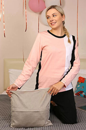 Kadın Uzun Kol Penye Pijama Takım Somon