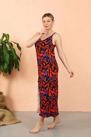 Kadın İp Askılı Yırtmaçlı Uzun Siyah Gecelik