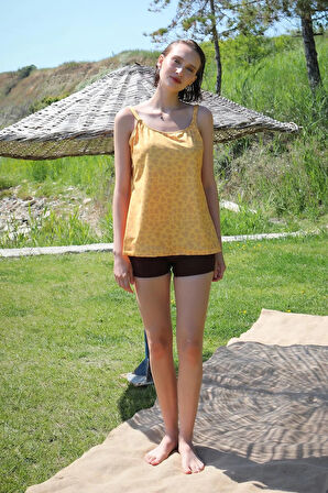 Kadın Şortlu Tankini Elbise Mayo Sarı