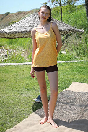 Kadın Şortlu Tankini Elbise Mayo Sarı