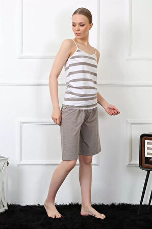 Kadın İp Askılı Kapri Takım Vizon