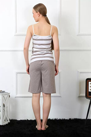 Kadın İp Askılı Kapri Takım Vizon