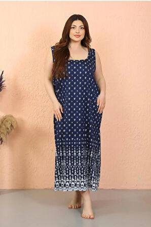 Kadın Büyük Beden Kalın Askılı Yırtmaçlı Gecelik