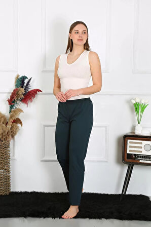 Kadın Pamuk Penye Tek Alt Pijama Petrol