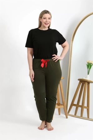 Kadın Pamuklu Büyük Beden Alt Pijama Haki