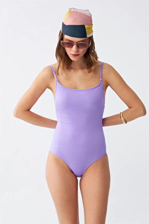 Kadın Lila Minimal Askılı Tek Parça Mayo