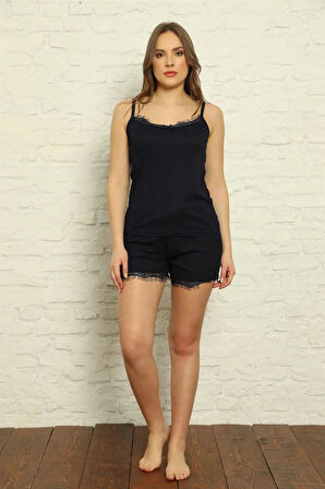 Kadın İp Askılı Şortlu Pijama Takım Lacivert