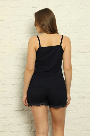 Kadın İp Askılı Şortlu Pijama Takım Lacivert