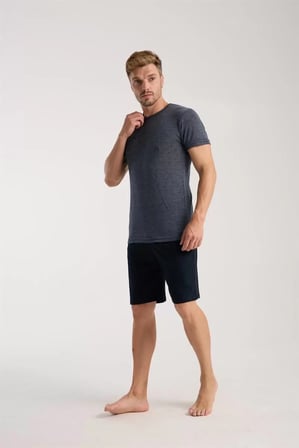 Erkek Lacivert Sıfır Yaka Kısa Kol Şortlu Pijama Takımı