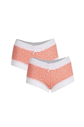 Kadın Pamuklu 2li Boxer Somon