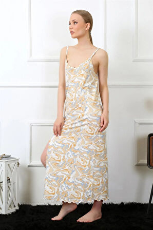 Kadın İp Askılı Uzun Gecelik Krem