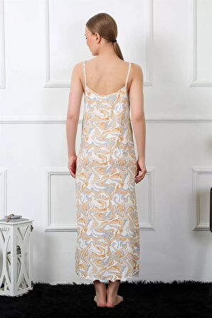 Kadın İp Askılı Uzun Gecelik Krem