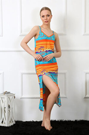 Kadın İp Askılı Uzun Gecelik Mavi