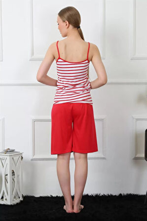 Kadın İp Askılı Kapri Takım Kırmızı