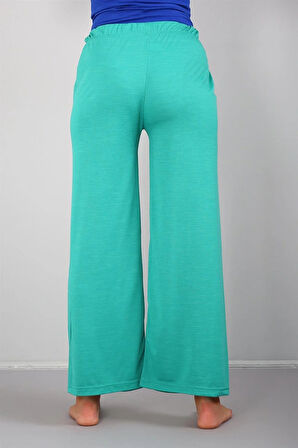 Bayan Penye Bol Paça Pantolon Yeşil