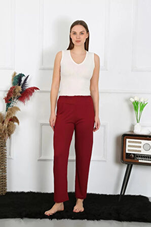 Kadın Pamuk Penye Tek Alt Pijama Bordo