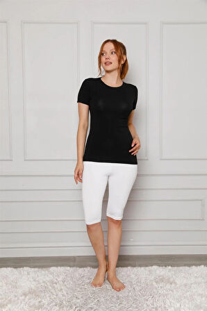 Penye Likralı Diz Üstü Tayt Beyaz