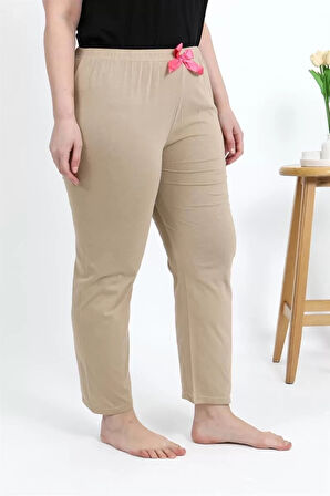Kadın Pamuklu Büyük Beden Alt Pijama Bej