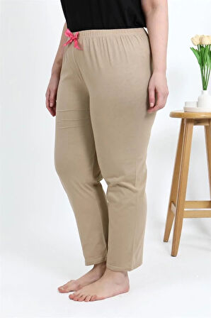 Kadın Pamuklu Büyük Beden Alt Pijama Bej