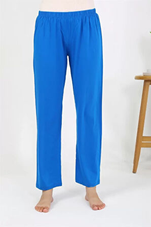 Kadın Penye Düz Tek Alt Pijama Mavi