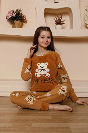 Kız Çocuk WelSoft Polar Pijama Takımı Sütlü Kahve