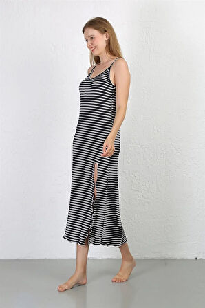 İp Askılı Uzun Yırtmaçlı Penye Gecelik