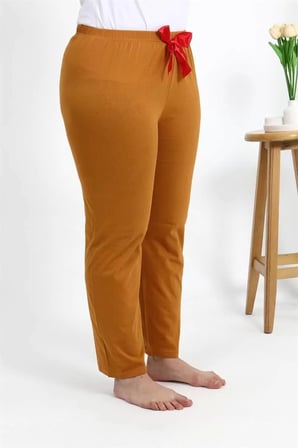 Kadın Pamuklu Büyük Beden Alt Pijama Hardal