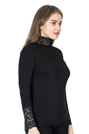 Balıkçı Yaka Dantelli Kadın Tişört 278