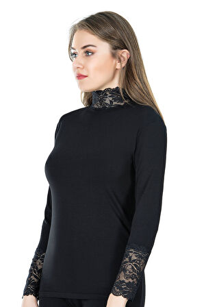 Balıkçı Yaka Dantelli Kadın Tişört 278