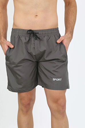 Erkek Fermuar Cepli Deniz Şortu Füme