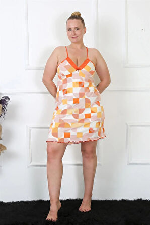 Kadın Pamuklu İp Askılı Büyük Beden Gecelik Sarı