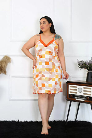 Kadın Pamuklu İp Askılı Büyük Beden Gecelik Sarı