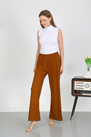 Kadın Bürümcük Kumaş Hafif-Esnek Pantolon 210074 Kahve