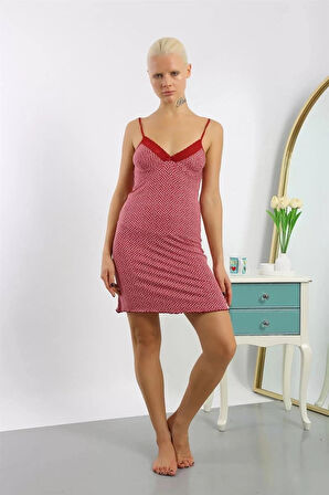 Kadın Penye Desenli İp Askılı Gecelik