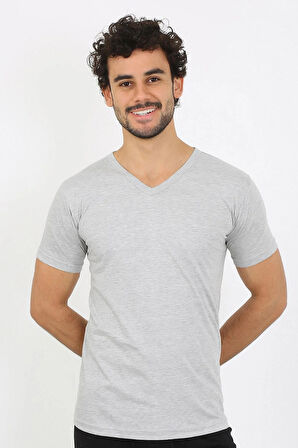 Erkek V Yaka Gri Penye Atlet