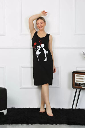 Kadın Kalın Askılı Penye Uzun Siyah Gecelik