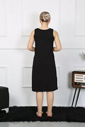 Kadın Kalın Askılı Penye Uzun Siyah Gecelik